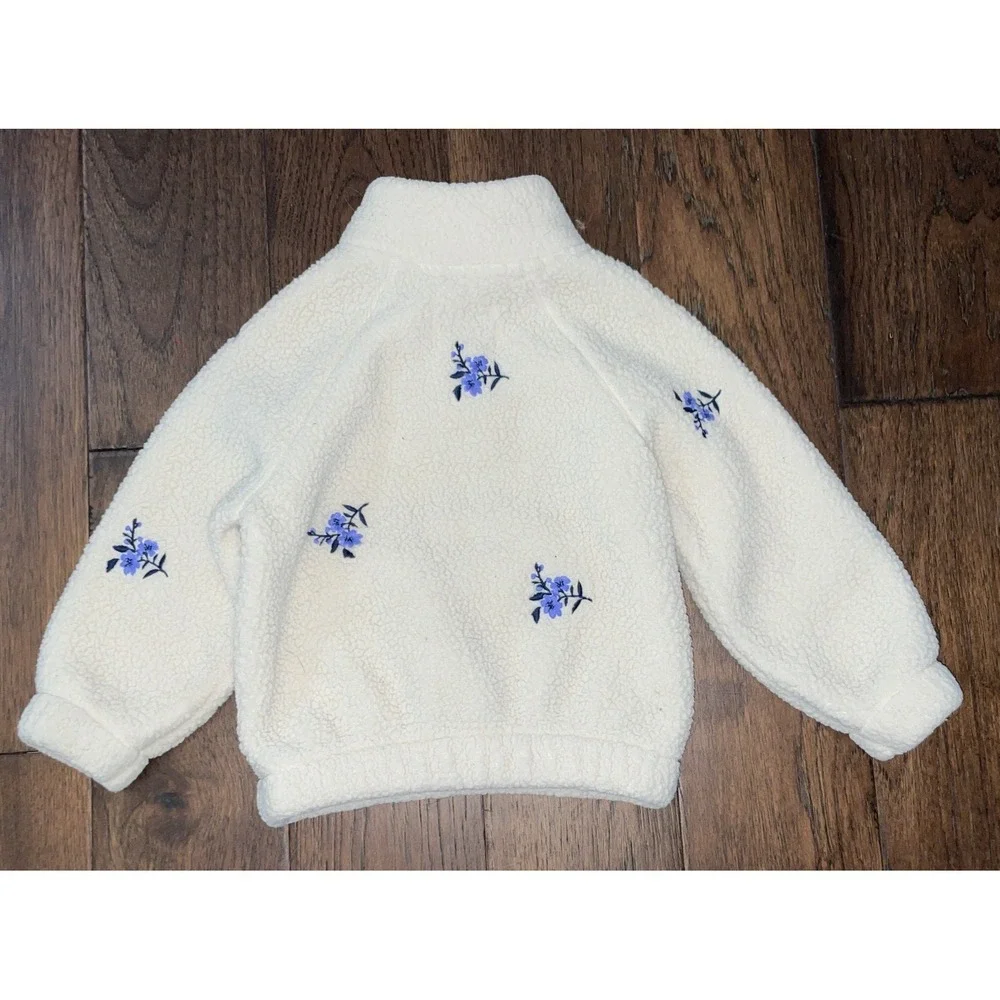 Girls Old Navy Quarter Zip Fleece Sweatshirt Size 2T Embroidered Purple Flowers